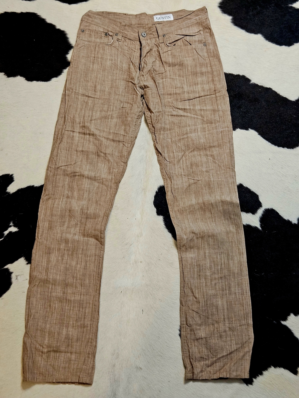 Gustin Men's Light Brown Linen-Textured Straight Pants Like New 32x34